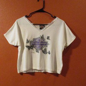 Harley Davidson Shirt 3D Emblem 1991 Woman Medium Cream Black Butterfly Shirt